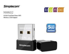 Simplecom AC600 Dual Band Nano USB WiFi Wireless Adapter (NW602) 