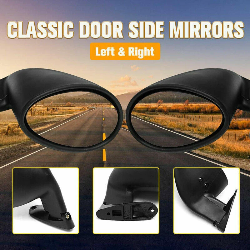 L+R 2X Classic Car Door Side View Mirror & Matte Black Gaskets Vintage Universal - Image 2 of 4