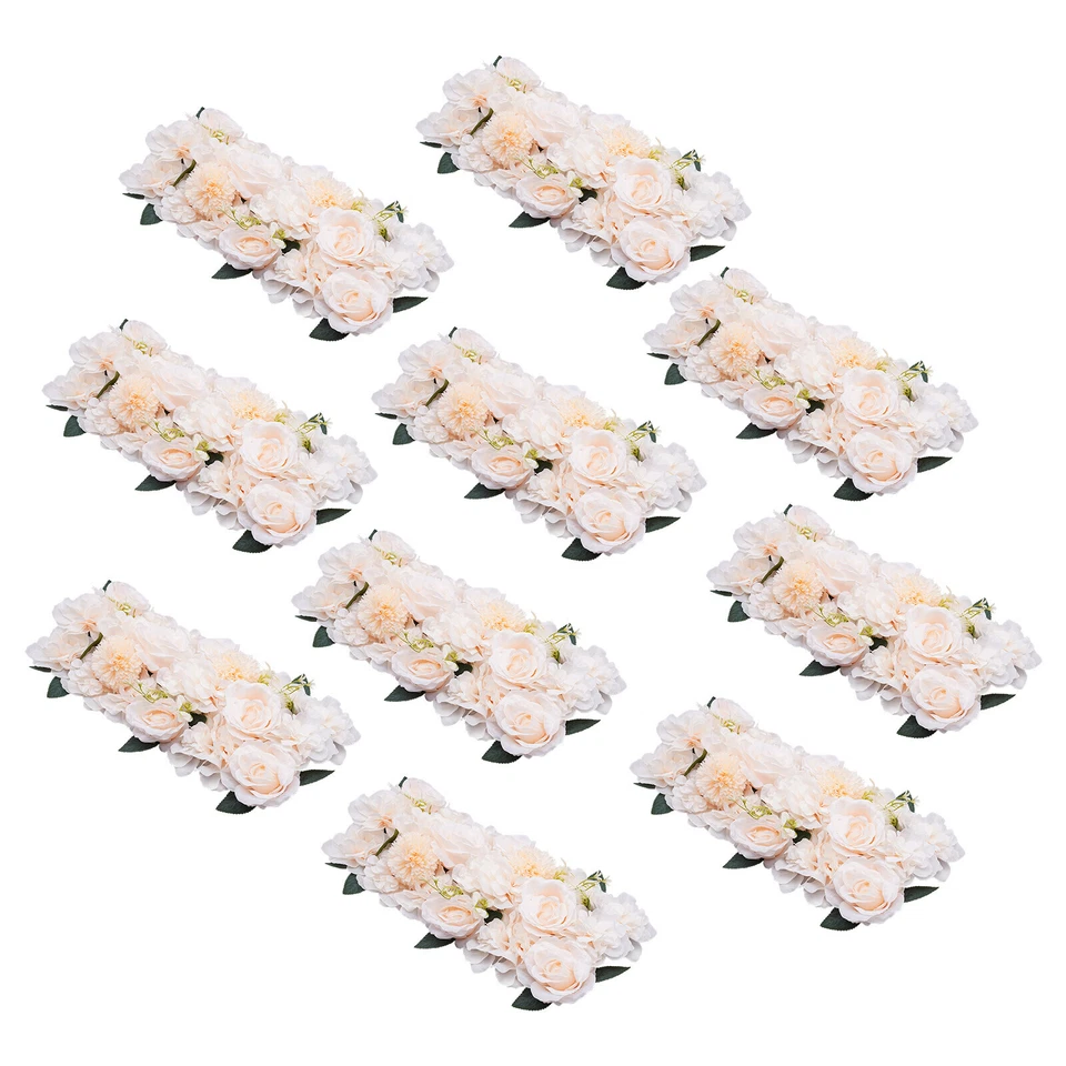 Mesa de comedor 10 piezas centro de mesa de flores champán seda rosa para boda 52*28 cm Foto 4 de 4