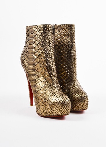 Neuf Christian Louboutin Miss Clichy Bottes Plateforme Python Bronze Shoes 38 - Picture 1 of 14