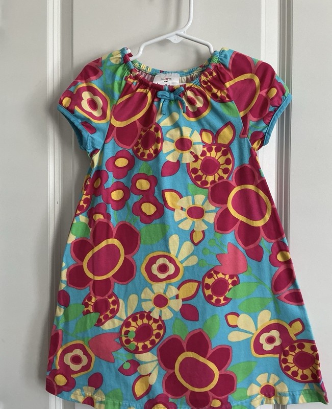 HANNA ANDERSSON-Sz.4T-(100cm)-Toddler Girl Floral Dress-A-Line-Cap Sleeve-Cotton