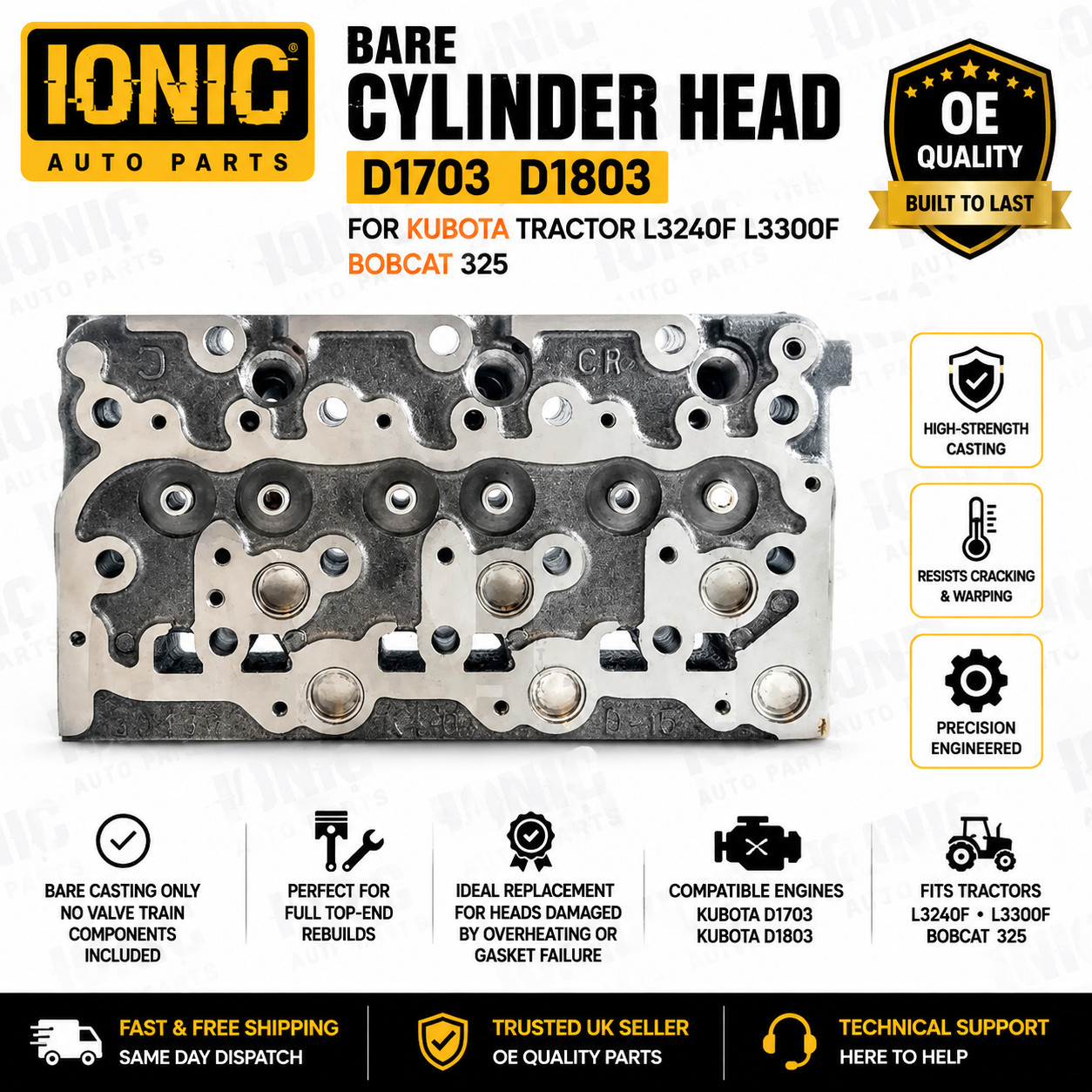 Bare Cylinder Head D1703 D1803 For Kubota Tractor L3240F L3300F Bobcat 325