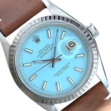 Rolex Datejust 1603 Stainless Steel Blue Index Luminous Dial Leather 36mm Watch