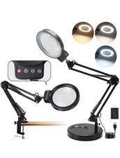 10X/20X Magnifying Glass with Light and Stand, LED Desk Lamp with Base and Clamp