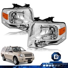 For 2007-2014 Ford Expedition Headlights Chrome Housing Amber Corner Lamps Pair