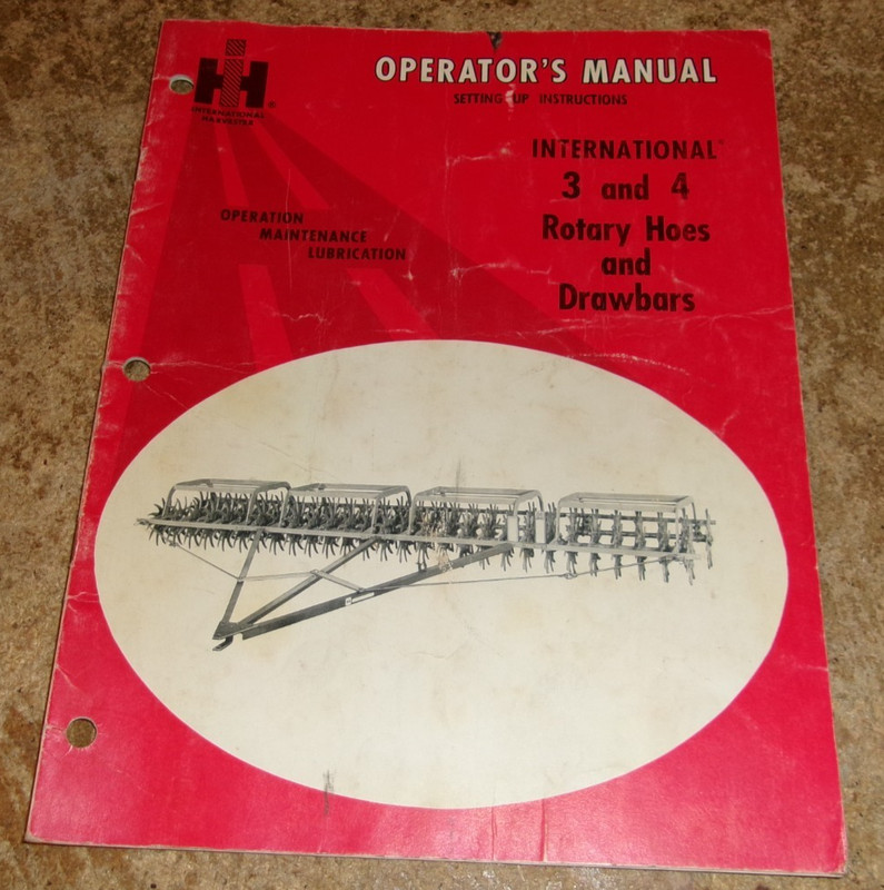 1967 international no.3 + 4 rotary hoes + drawbars operators manual good used