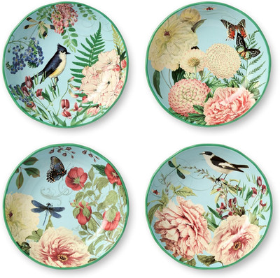 Flora 4-Piece Ceramic Soup Bowls Set - Pastel Floral & Butterfly Designs