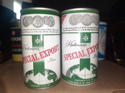 2 SPECIAL EXPORT EMPTY OPENED 12 OZ PULL TAB ALUMINUM/CRIMPED STEEL BEER CANS