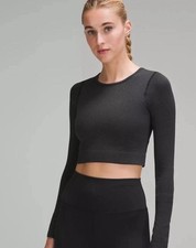 LULULEMON Women's Ebb to Street Charcoal Gray Black crop long-sleeve top - 6