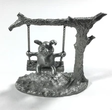 Spoontiques Pig On Swing Vintage 1987 Pewter Miniature Figurine Trinket