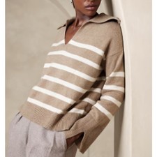Banana Republic Factory Brown Striped Wool Johnny Collar Sweater (S)