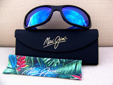  NWT MAUI JIM MA'UKELE Black-Blue  Blue Hawaii Polarized Sunglasses  B682-02A