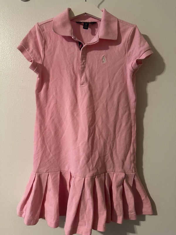 Polo Ralph Lauren Youth Girls Pink Solid Small 7 Cotton Short Sleeve Collard