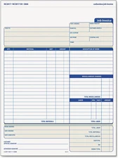 Job Invoice with Materials List, 3-Part, Carbonless, 8.5 X 11 Inches, 5 Sets per