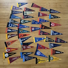 Lot Of MLB & NFL Mini Pennants 9"x4” Felt Banner Flag Man Cave Decor Sports