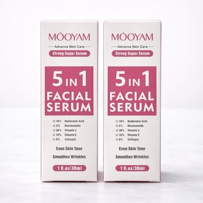 MOOYAM 5 in 1 Facial Serum 1oz (2 Pack) Hyaluronic Vitamin C