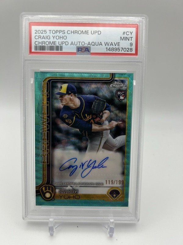 Craig Yoho PSA 9 💥 2025 Topps Chrome Update Auto /199 Aqua Wave
