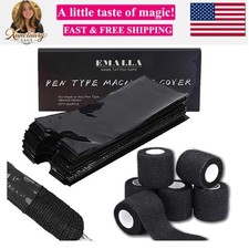 200PCS Pen Covers with 6PCS Grip Tape - Machine Wrap Cover Black Pen Bags Sle...