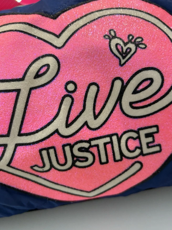 JUSTICE Live Justice Girl's Duffle Bag Blue Quilted W/Hot Pink Straps - Image 4 of 4