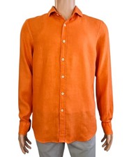 Camisa ORIGEN Naranja Camicia Vitto Celeste Lino Botón Delantero Manga Larga M $190