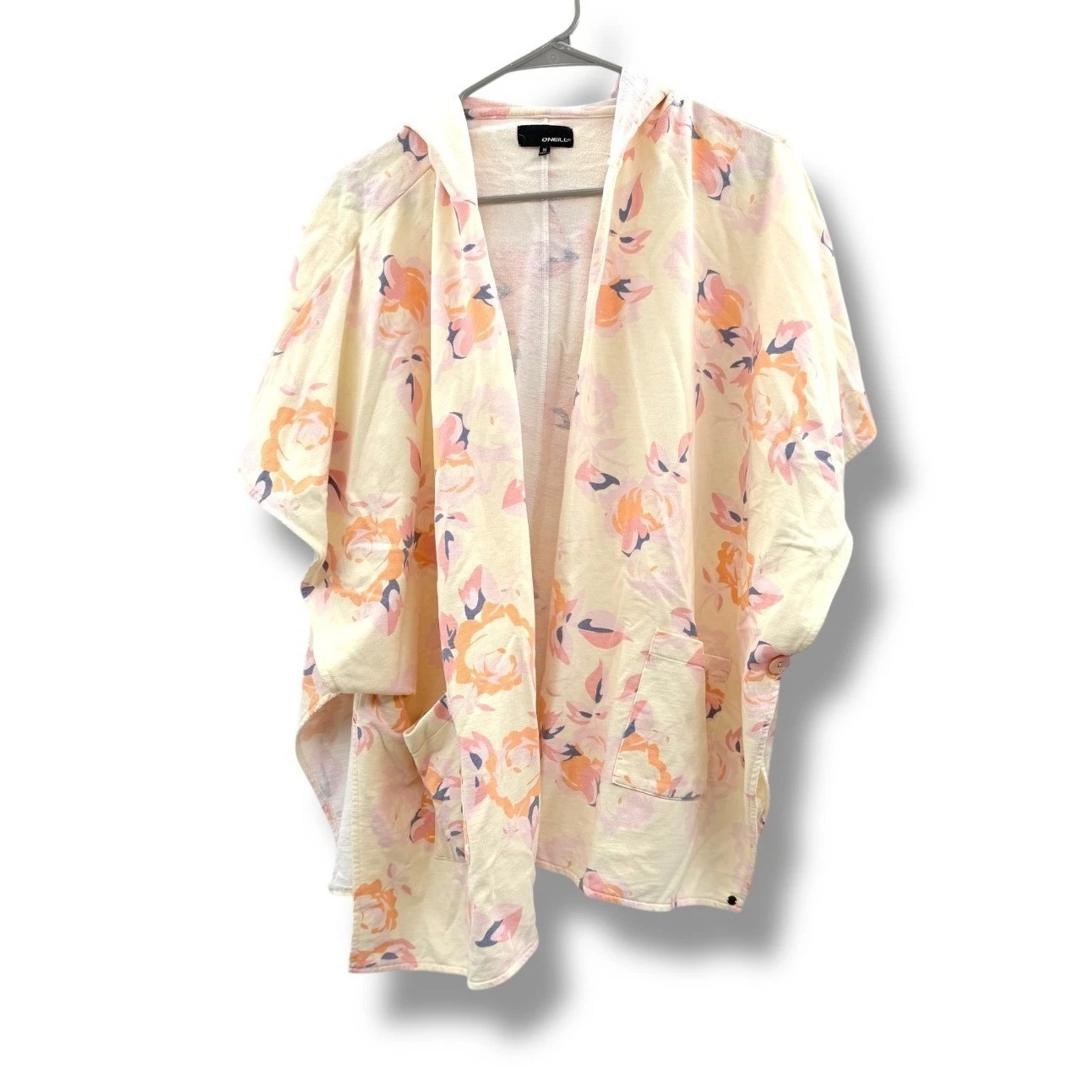 O'Neill Floral Hooded Poncho Women's Medium Yellow Beach Cover Up Boho