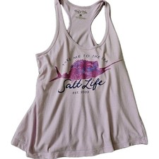 SALT LIFE Racerback Tank Small Pink Sailfish Graphic Irregular Bias Hem Beach