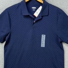 NEW Old Navy Built-in Flex Mens Medium Shirt Polo Blue Polka Dots Rugby Stretch