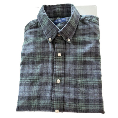 Proper Cloth Flannel Shirt Mens M/S Blue Green Plaid Cotton Long Sleeve