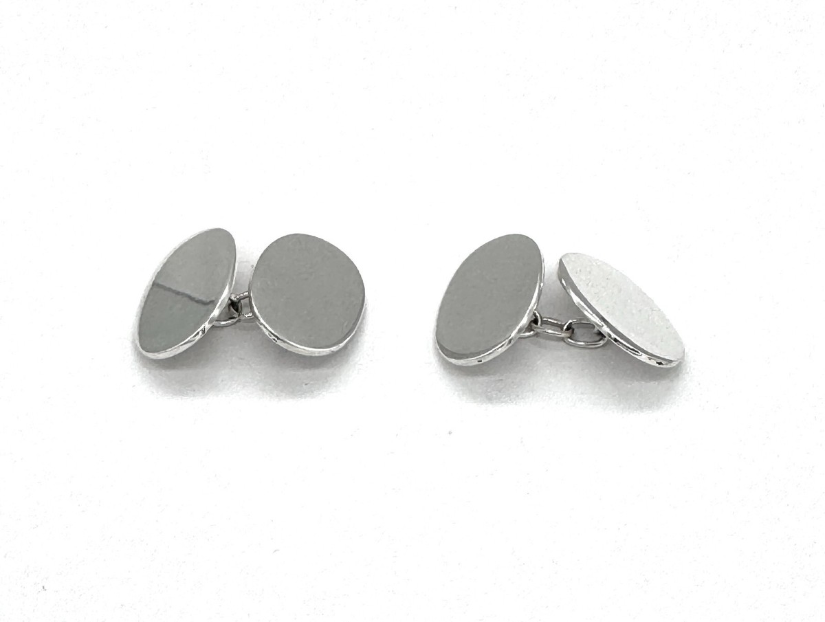 925 Sterling Silver OVAL Plain Chain Linked Cufflinks Suitable to