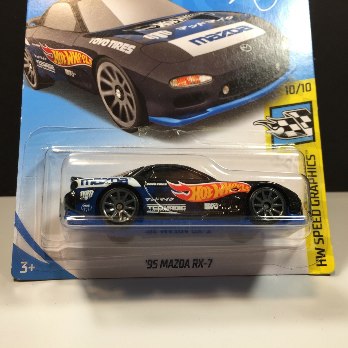 Hot Wheels 2019 #27 1995 Mazda RX-7 MadMike Speed Graphics #10 MOC