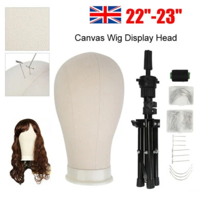 NEVERLAND BEAUTY&HEALTH 22''-23'' Canvas Block Mannequin & Tripod Stand & T Pins Brush for Wig Making UK
