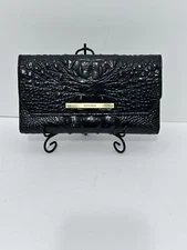 BRAHMIN BLACK EMBOSSED LEATHER TRIFOLD WALLET EXCELLENT CONDITION