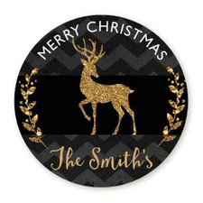 Reindeer Gold Glitter Personalized Christmas Round Sticker Label 7 size avaiable