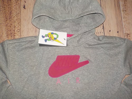 Nike Air Girls Crop Hoodie Gray Pink Swoosh Logo Gray Pink XS 6 7 NWT - Picture 2 of 3