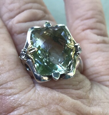 ANN KING GENUINE GREEN AMETHYST STERLING & 18K RING IN A LUCKY SIZE 5