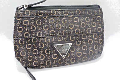 GUESS Los Angeles 1981 Clutch coin Bag Zipper Brown Gold