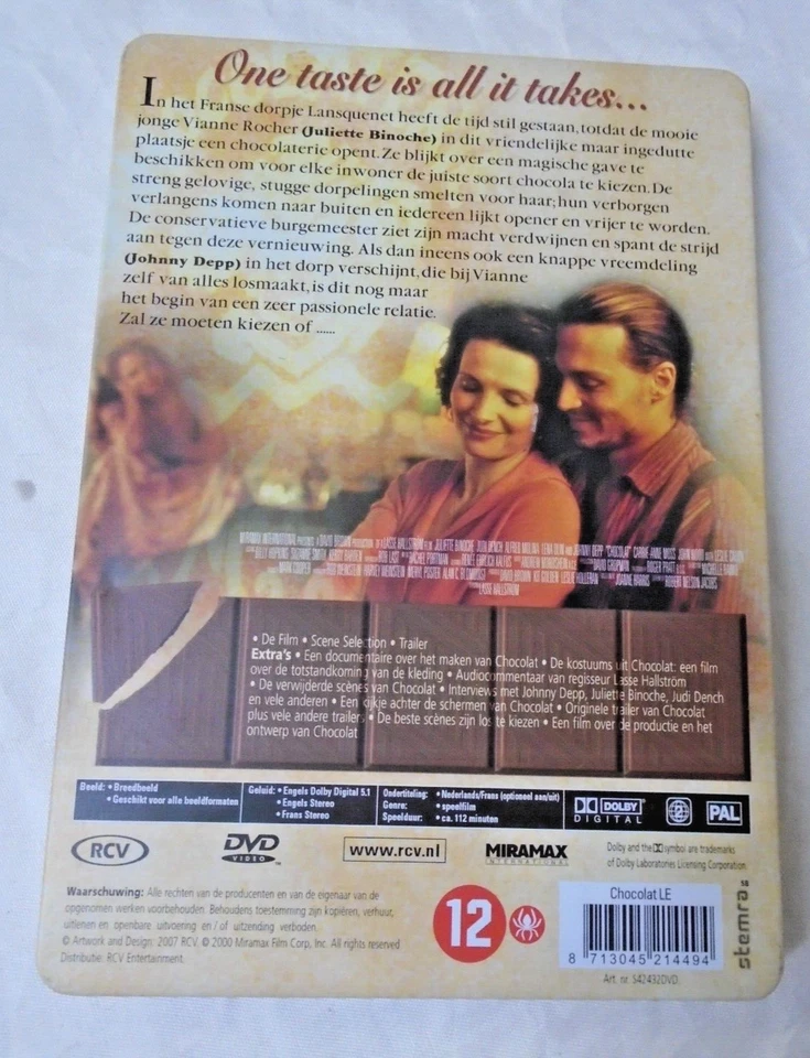 Chocolat (2000) - DVD - Steelbook - Region 2 - Dutch / English - Rare - VGC - Image 2 of 4