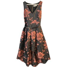 Lightly worn ELIZA J Black Floral Satin High Low Evening Dress SIZE 8!