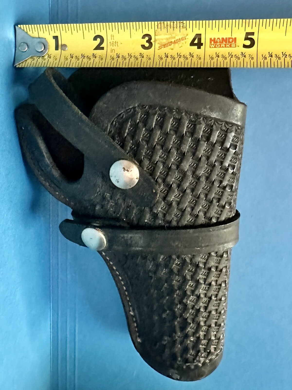 Vintage Hand Made by Viking Mexico 63 Black Leather Basket Weave Gun