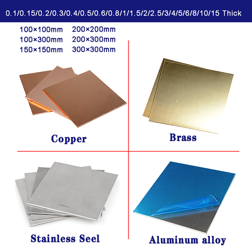 Copper, Brass, Aluminum, Stainless Sheet Square Plate 0.0110mm