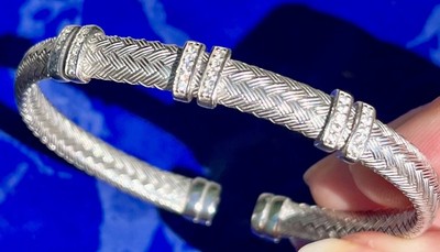 Charles Garnier St 925 Silver 2mm Double Mesh CZ Cuff Bracelet