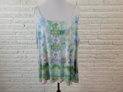 Cato Womens Top 26W 28W Plus Tank Geometric Blue Poly Blend Pullover Casual