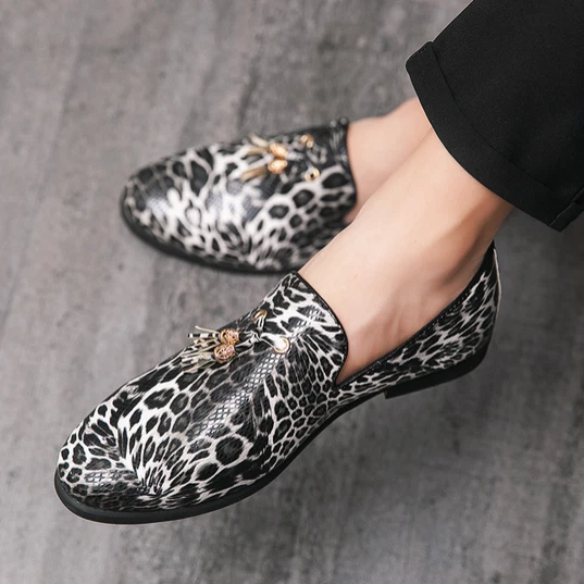 2019 Мужские мокасины без шнуровки с леопардовым принтом кисточки уличные мокасины для ночного клуба - Изображение 4 из 4