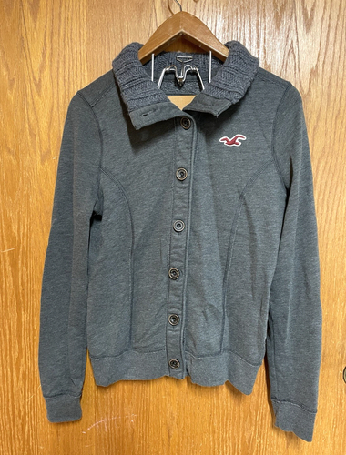 Vtg Hollister Button Up Sweatshirt Jacket men's Size L Shacket Preppy Knit Neck