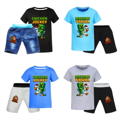 Chicken Jockey Kids Tracksuit Set Boys T-Shirt & Shorts Outfit Short Sleeve