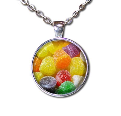Sugar Plum Gum Drops Holiday Candy Sweets Handmade Round Glass Pendant Necklaces