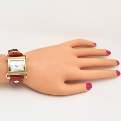Ecclissi Gold Tone Red Leather Band Watch New Battery | eBay display picture 2