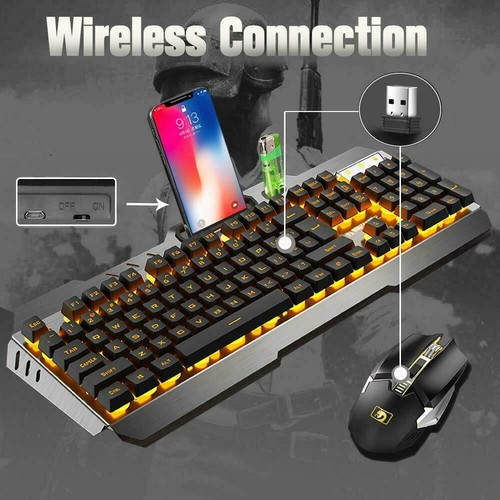 Set mouse tastiera da gioco ricaricabile sensazione meccanica LED arcobaleno - Foto 6 di 15