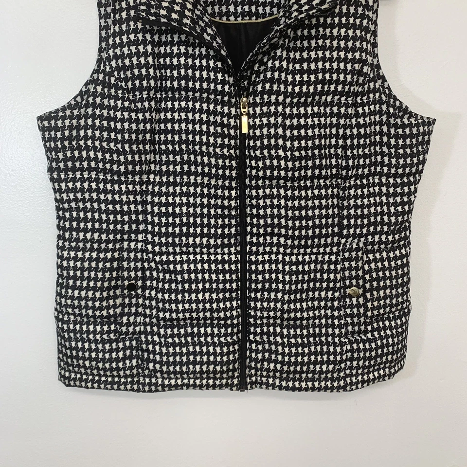 Chaleco acolchado Charter Club mujer grande cremallera completa negro pata de gallo bolsillos empaquetable Foto 4 de 4