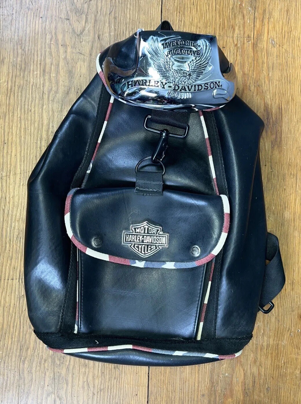 HARLEY DAVIDSON Vintage drawstring backpack Bag Rubber Canvas 1970’s ...